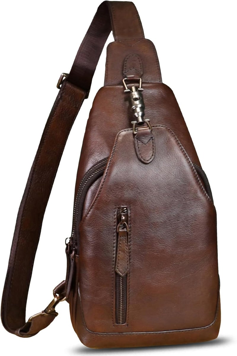 LRTO Genuine Leather Sling Bag for Men and Women Real Leather Shoulder Crossbody Bag Chest Bag Sling Backpack Purse - Image 1